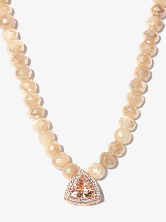 14k Rose Gold Moonstone Beaded Morganite Necklace