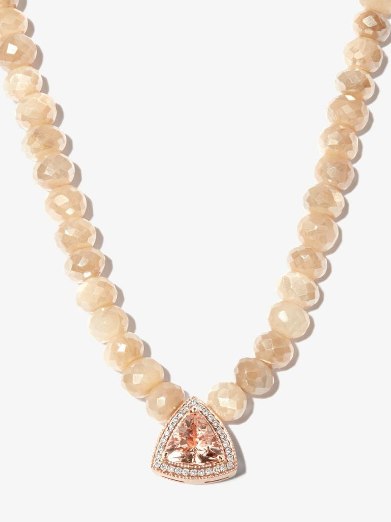 14k Rose Gold Moonstone Beaded Morganite Necklace