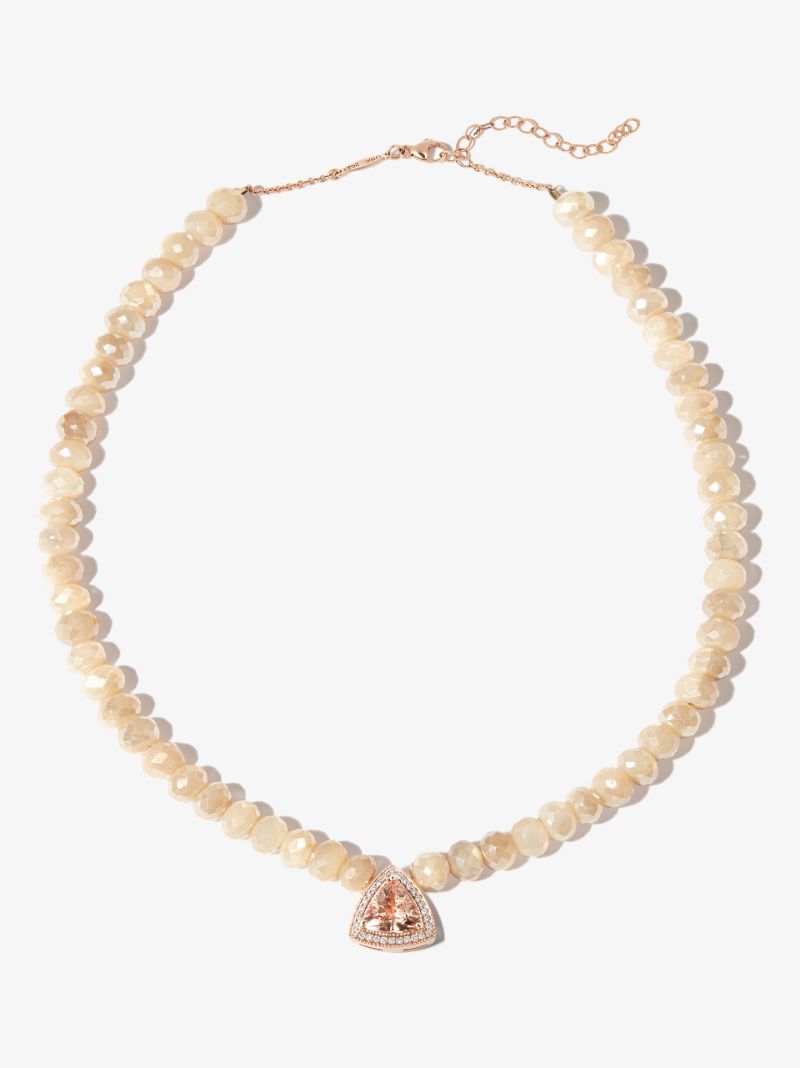 14k Rose Gold Moonstone Beaded Morganite Necklace