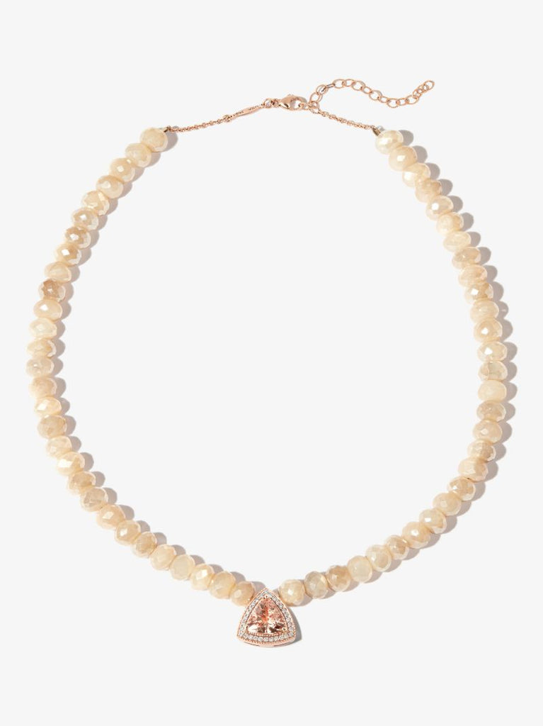 14k Rose Gold Moonstone Beaded Morganite Necklace