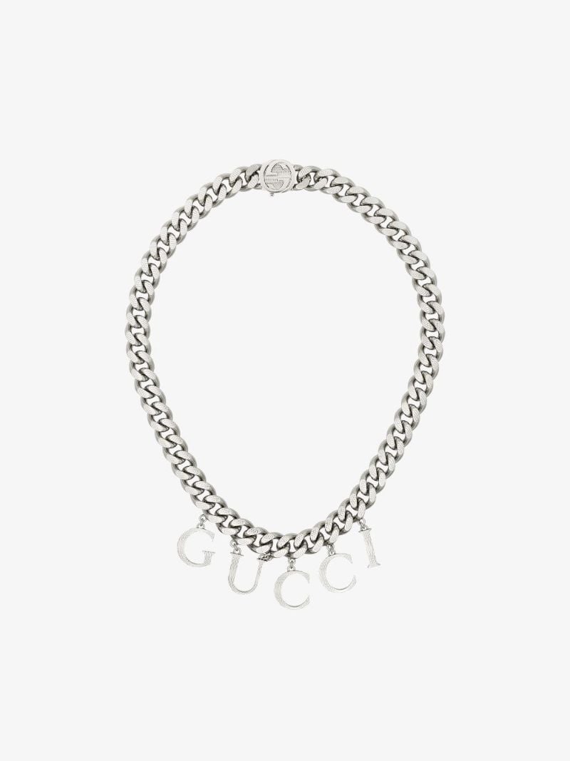 Palladium-plated Script Logo Chain Necklace