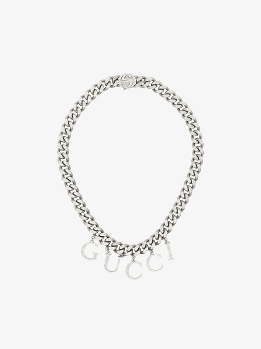 Palladium-plated Script Logo Chain Necklace