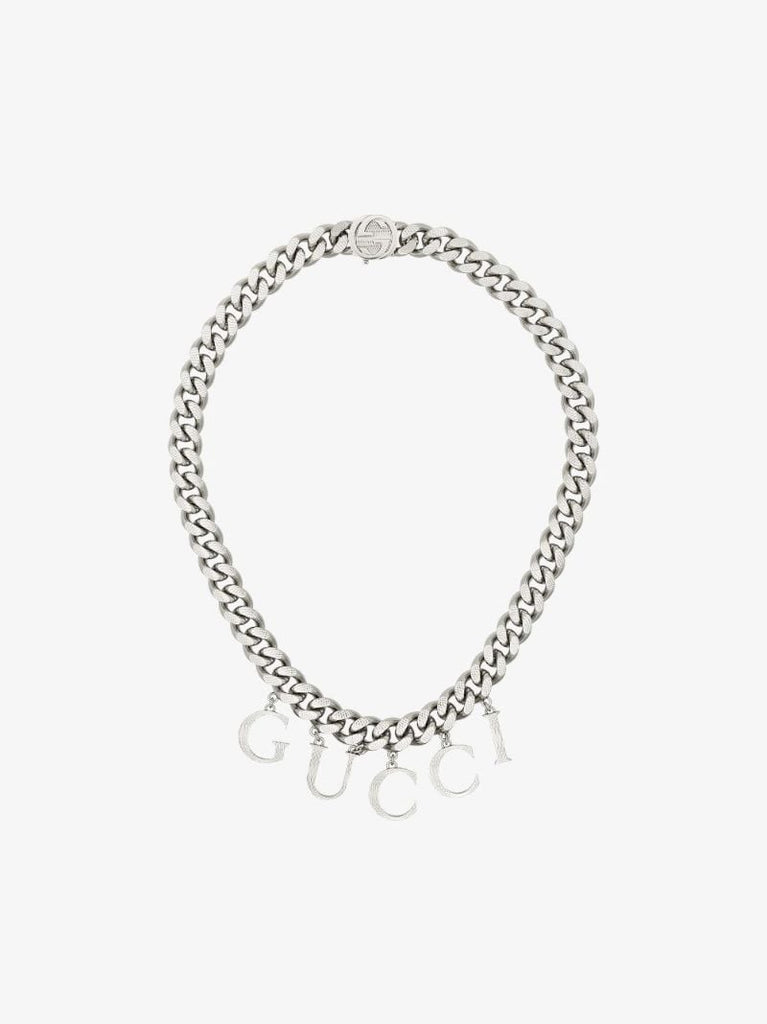 Palladium-plated Script Logo Chain Necklace
