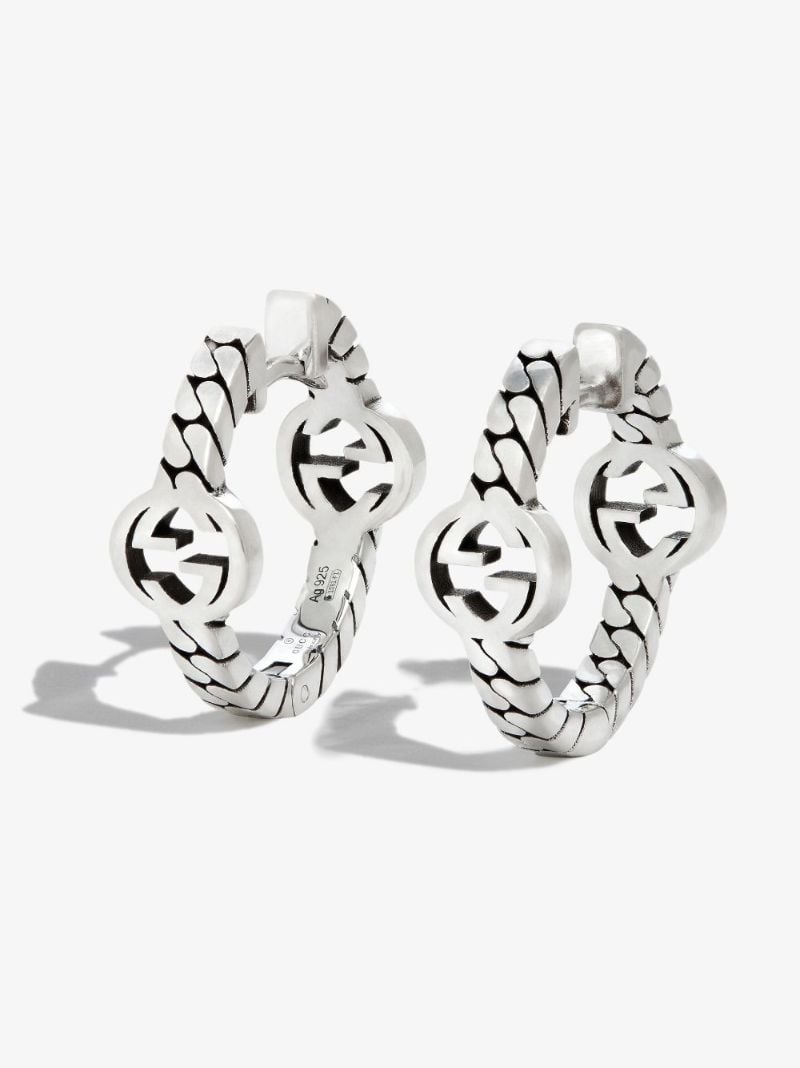 Sterling Silver Interlocking G Chain Hoop Earrings