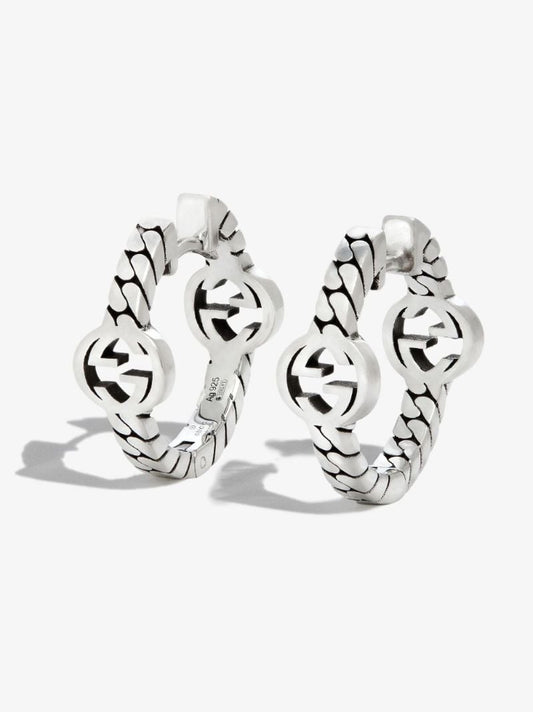 Sterling Silver Interlocking G Chain Hoop Earrings