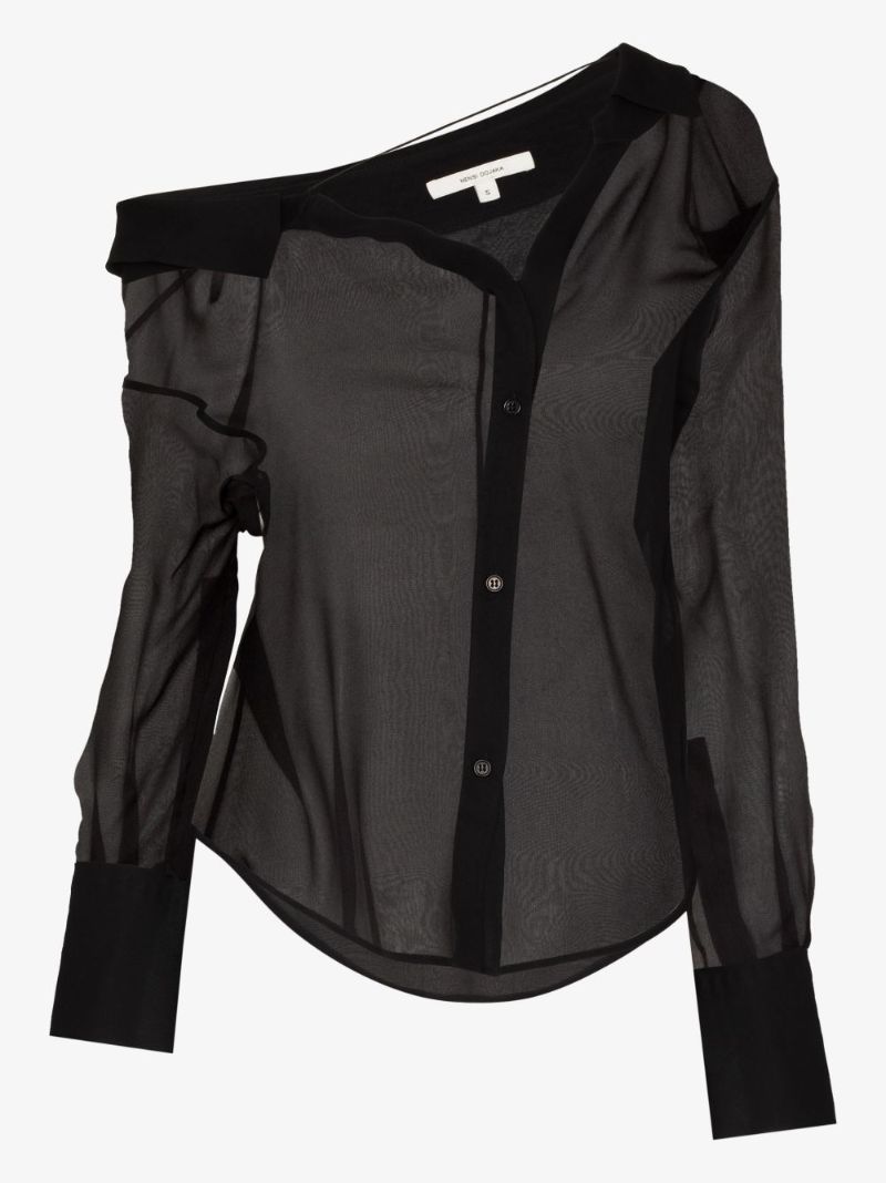 Off-shoulder Sheer Silk Shirt