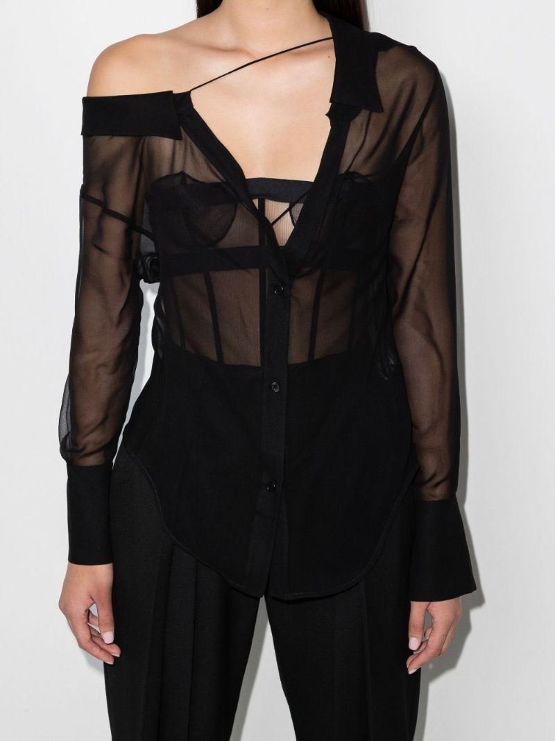 Off-shoulder Sheer Silk Shirt