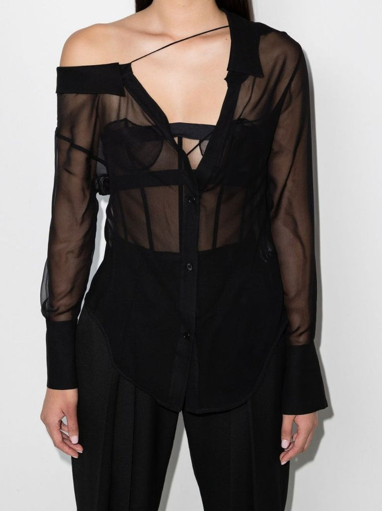 Off-shoulder Sheer Silk Shirt