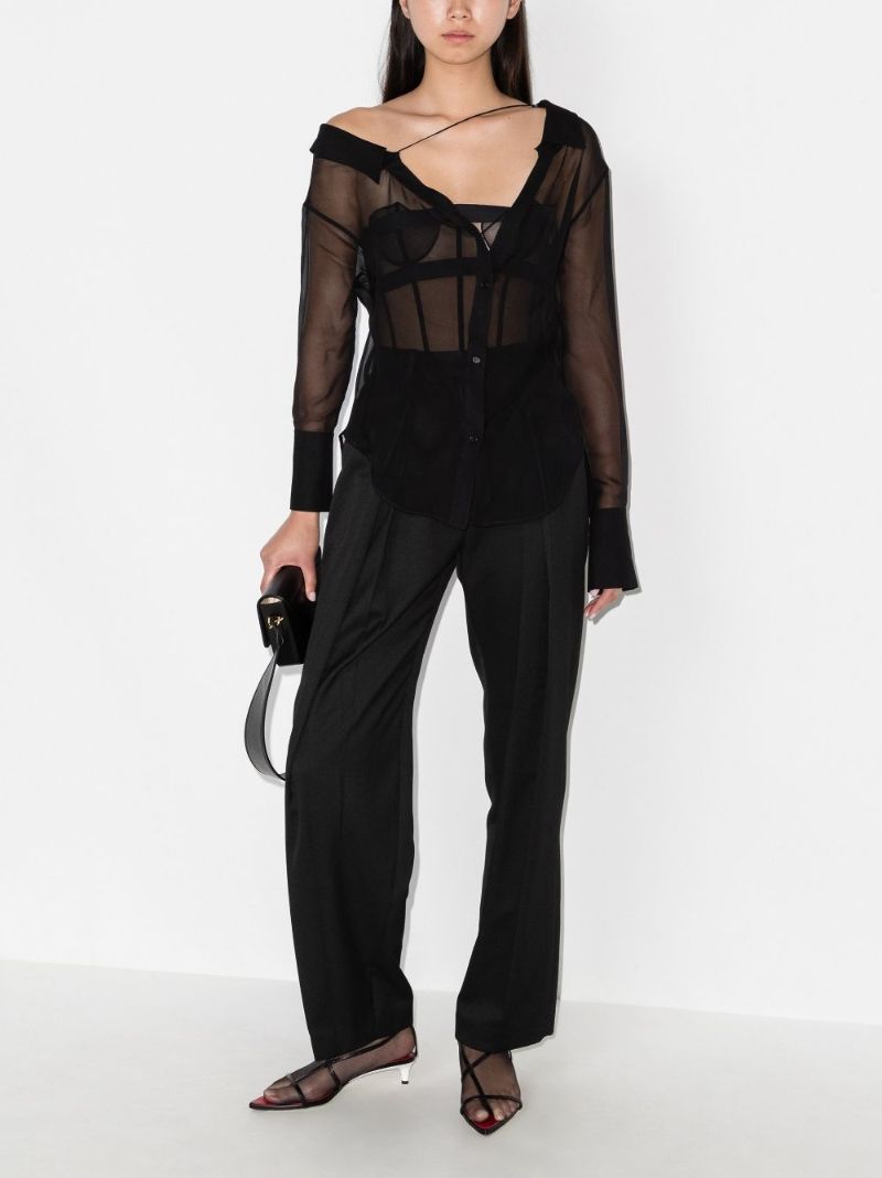 Off-shoulder Sheer Silk Shirt