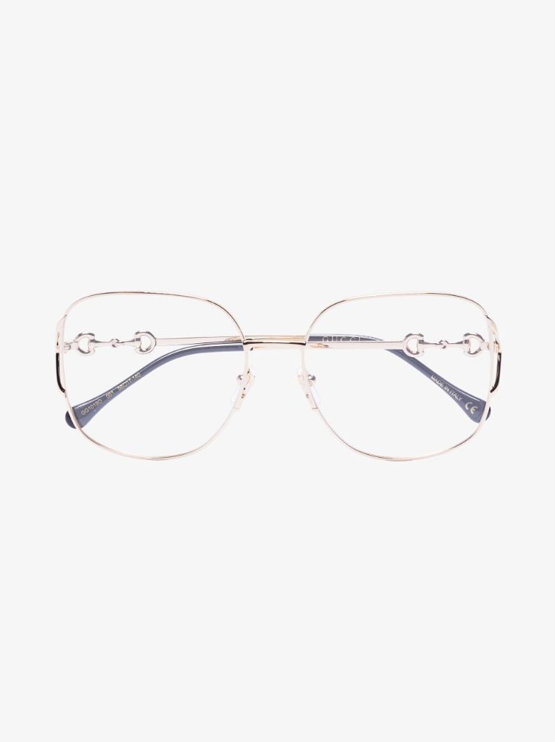 Gold Tone Horsebit Oversized Square Optical Glasses