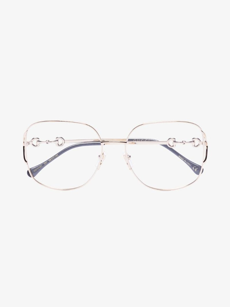 Gold Tone Horsebit Oversized Square Optical Glasses