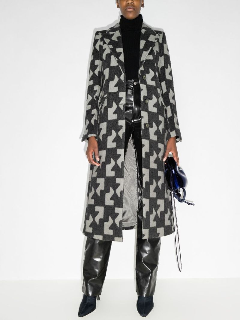 Geometric Pattern Wool Coat