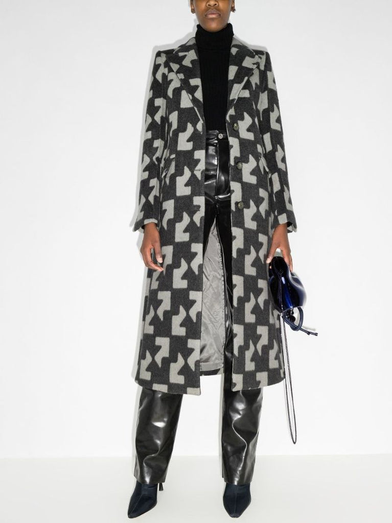 Geometric Pattern Wool Coat