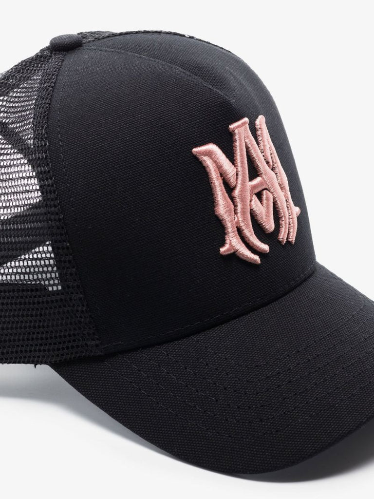 Black Logo Embroidered Cotton Trucker Hat