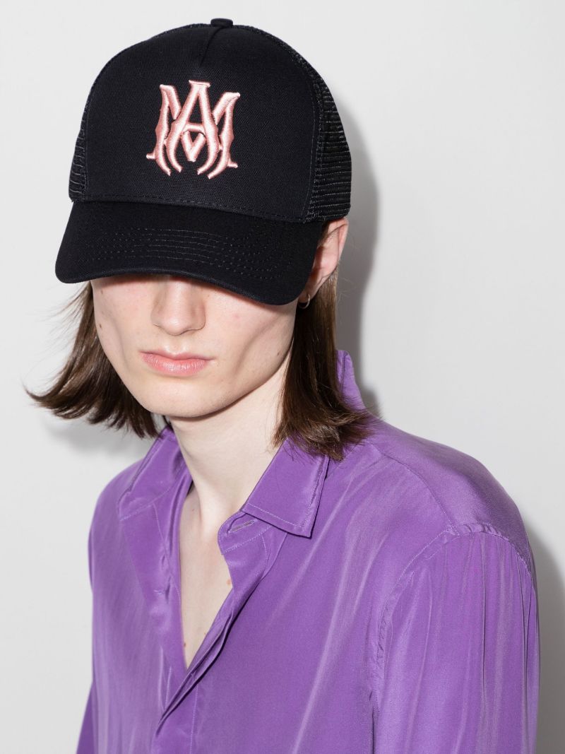 Black Logo Embroidered Cotton Trucker Hat