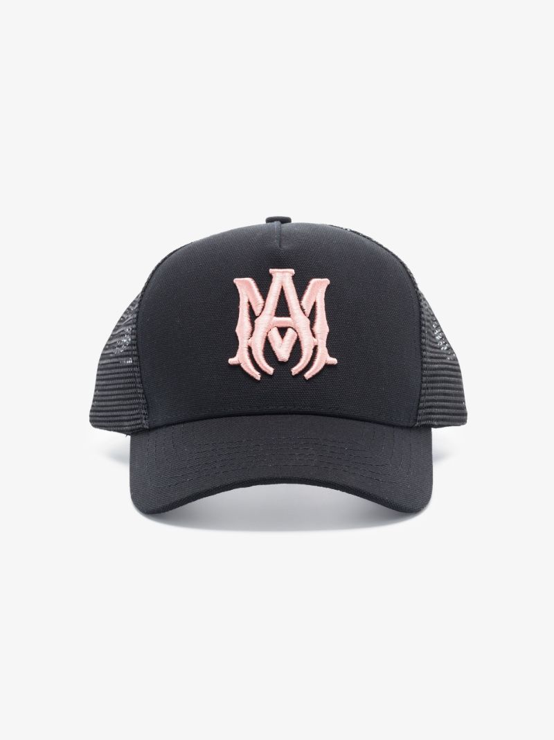 Black Logo Embroidered Cotton Trucker Hat