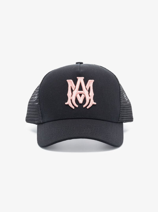 Black Logo Embroidered Cotton Trucker Hat