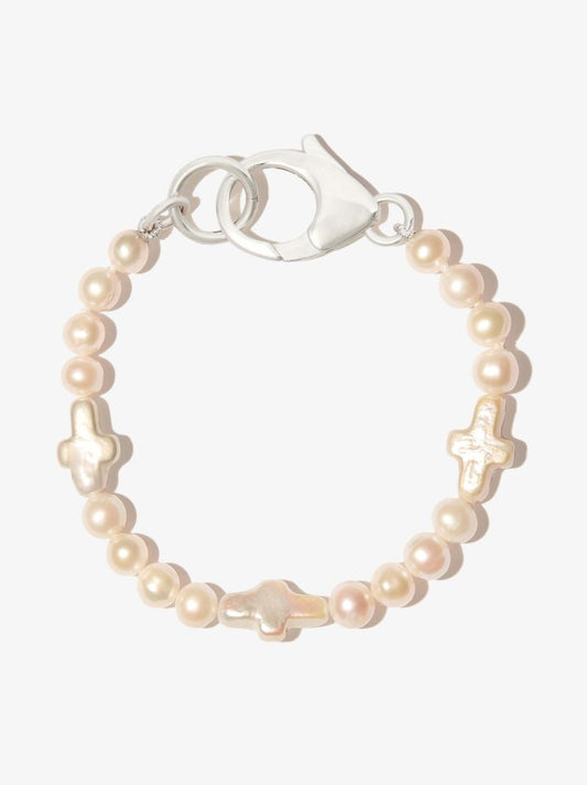 Sterling Silver Cross Pearl Bracelet