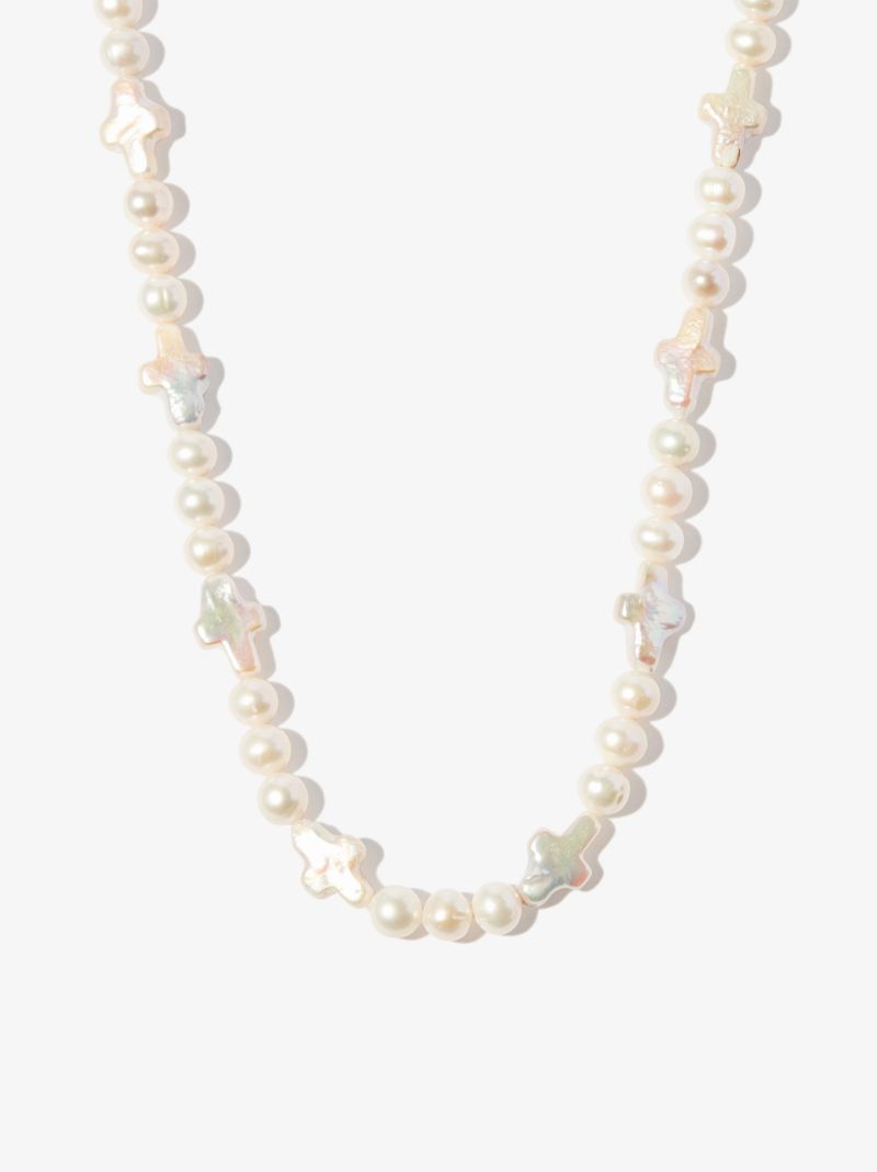 Sterling Silver Cross Pearl Necklace