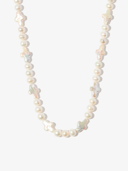Sterling Silver Cross Pearl Necklace