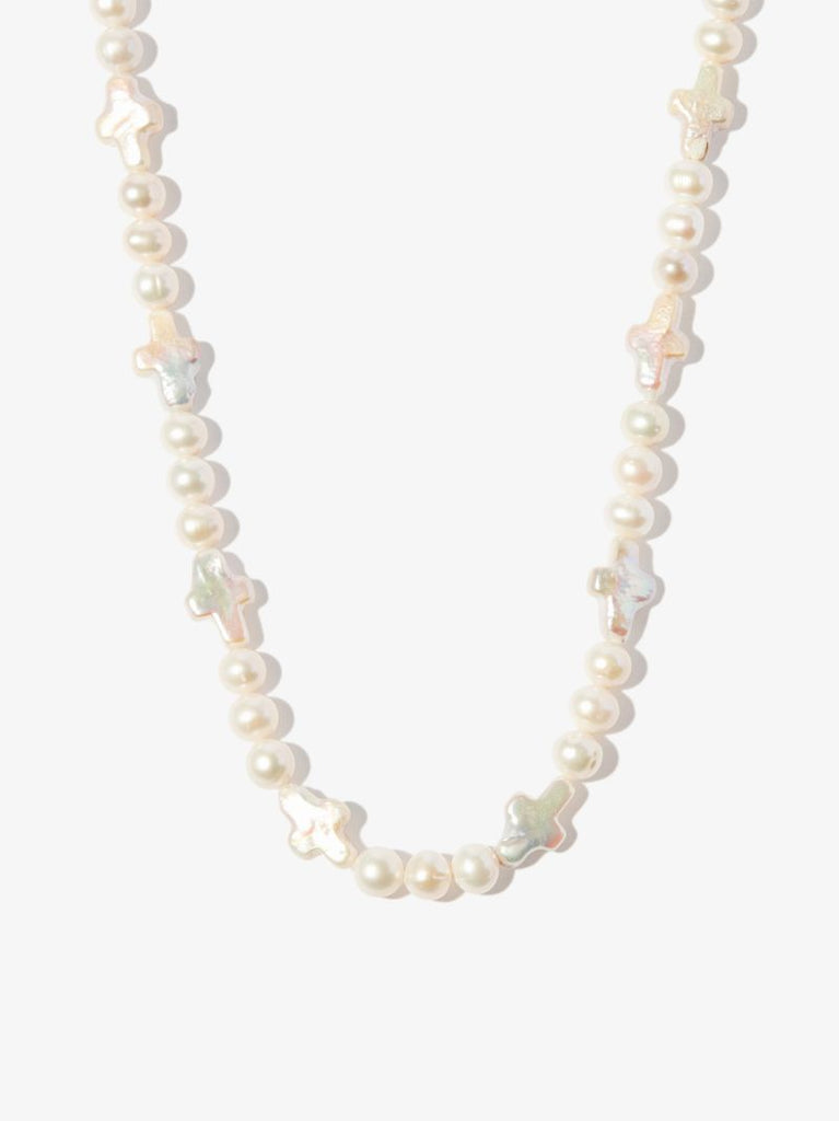Sterling Silver Cross Pearl Necklace