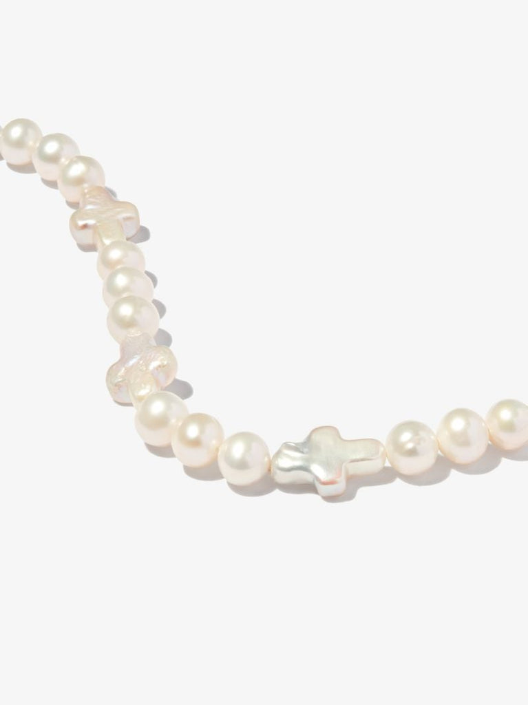 Sterling Silver Cross Pearl Necklace