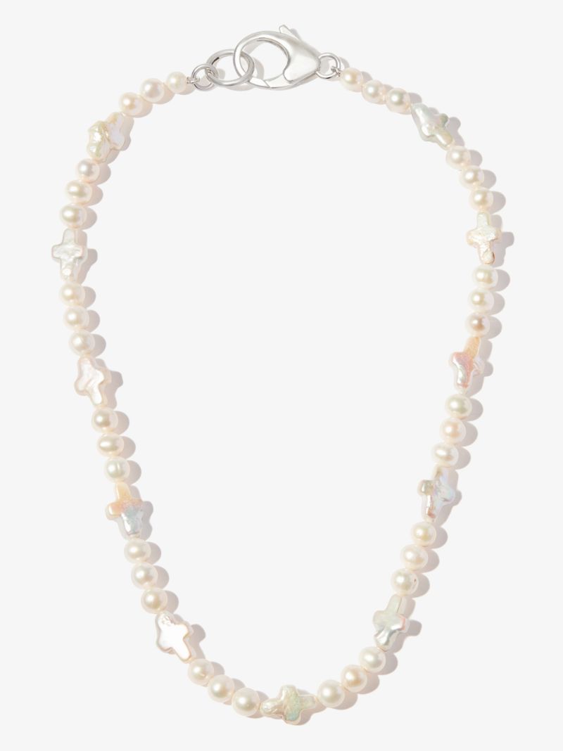 Sterling Silver Cross Pearl Necklace