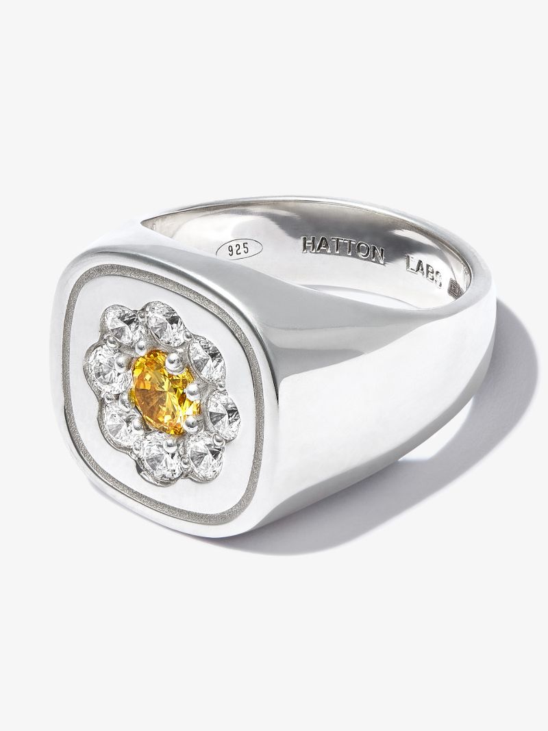 Sterling Silver Crystal Flower Signet Ring