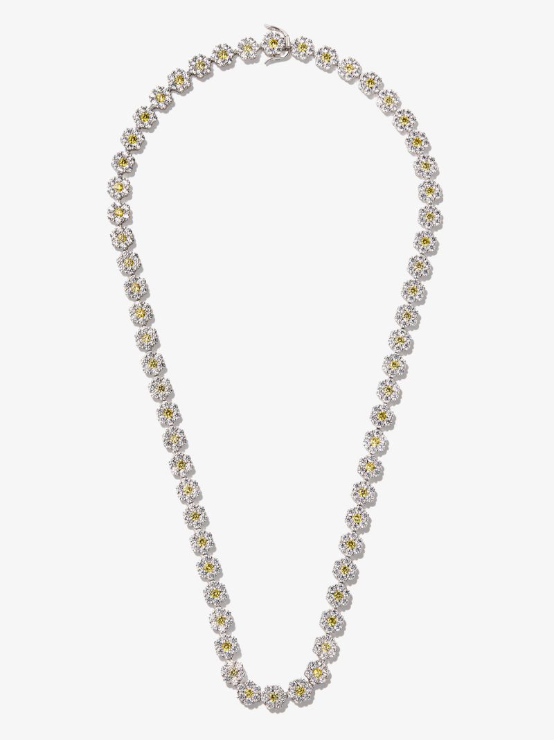 Sterling Silver Crystal Flower Tennis Necklace