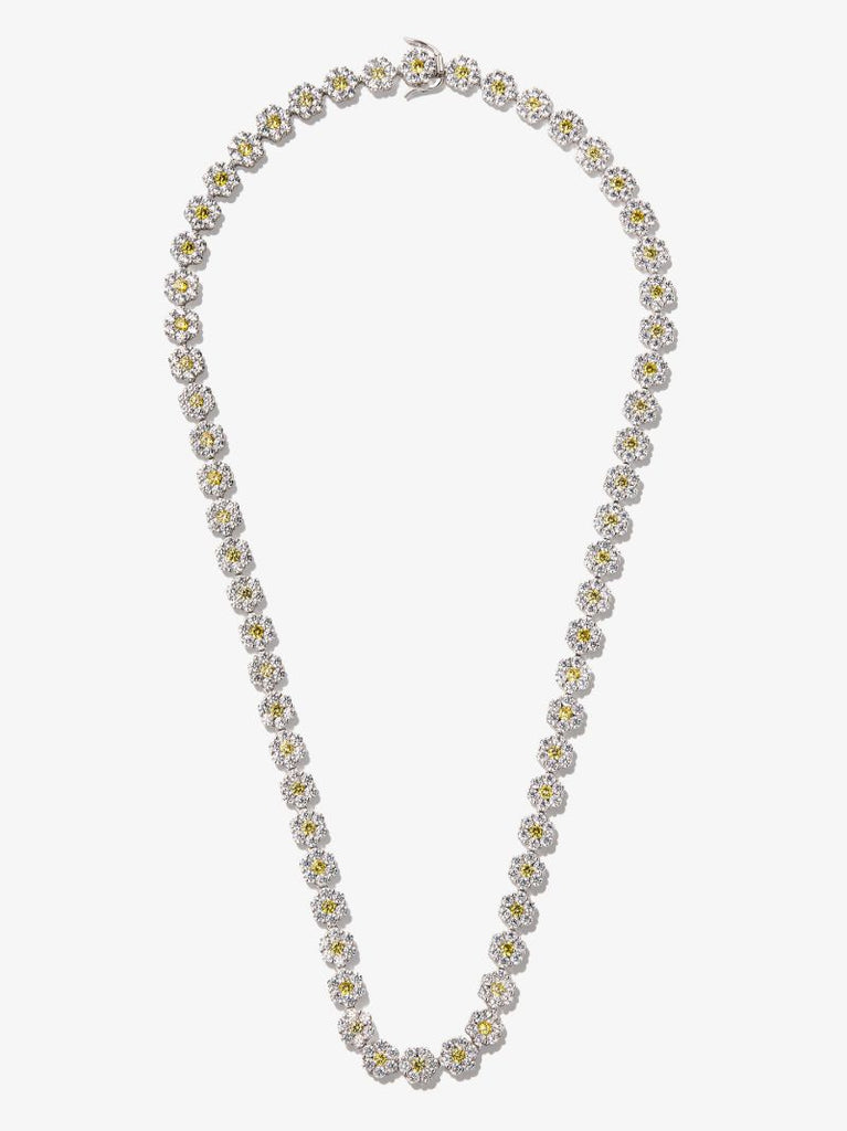 Sterling Silver Crystal Flower Tennis Necklace