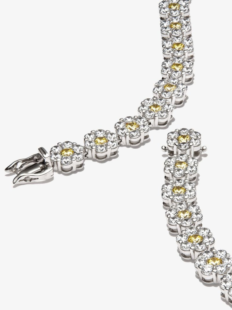 Sterling Silver Crystal Flower Tennis Necklace