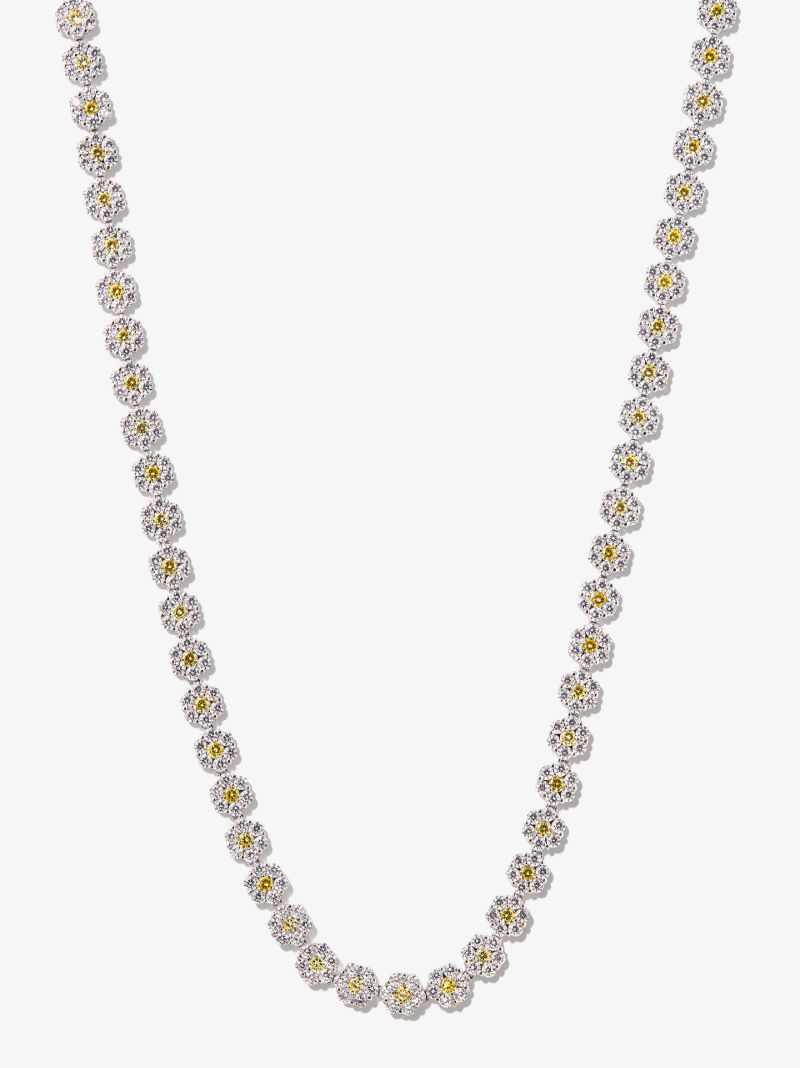 Sterling Silver Crystal Flower Tennis Necklace