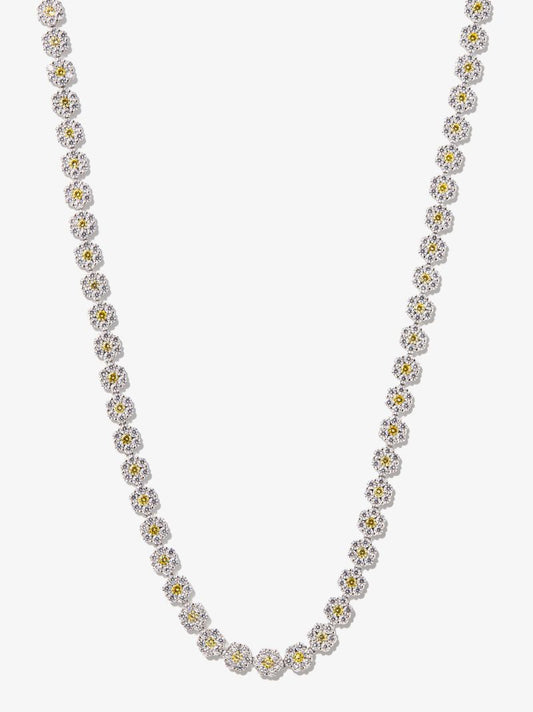 Sterling Silver Crystal Flower Tennis Necklace