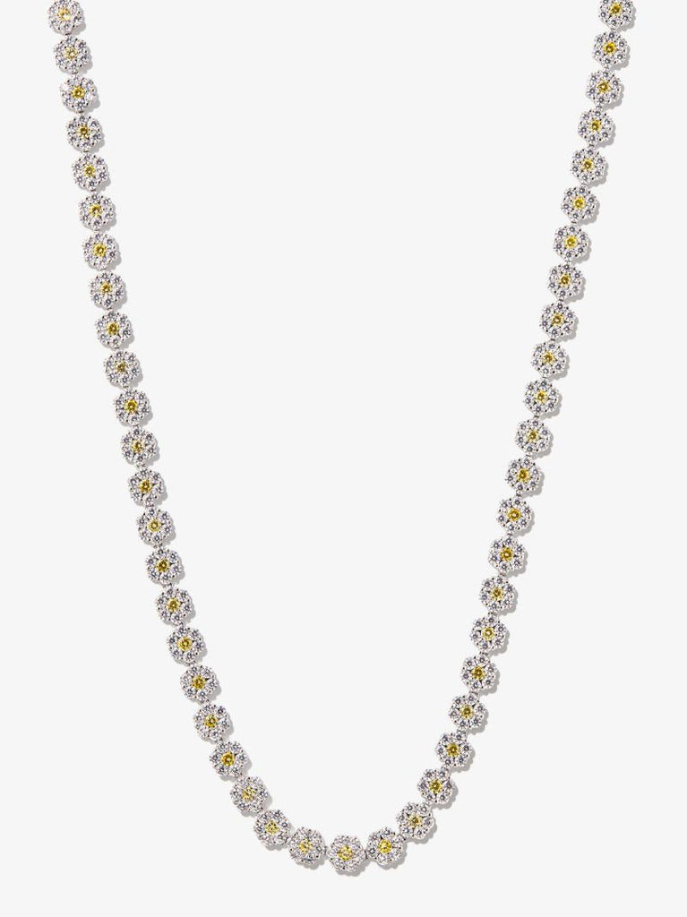 Sterling Silver Crystal Flower Tennis Necklace