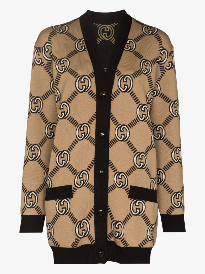 Neutral Interlocking Gg Reversible Wool Cardigan