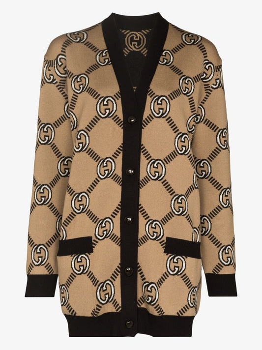 Neutral Interlocking Gg Reversible Wool Cardigan