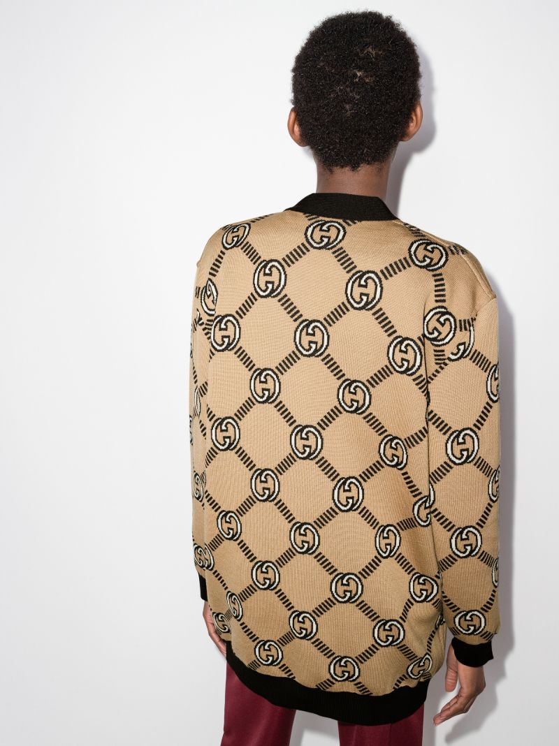 Neutral Interlocking Gg Reversible Wool Cardigan