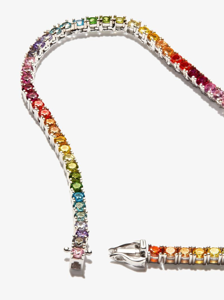 Silver Tone Rainbow Crystal Tennis Necklace