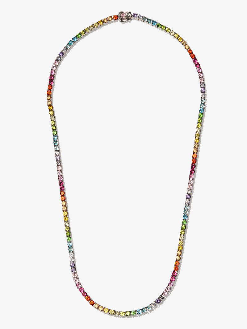 Silver Tone Rainbow Crystal Tennis Necklace