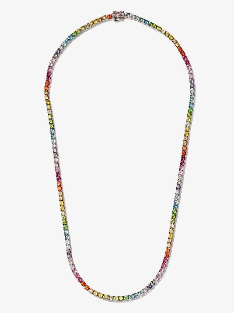 Silver Tone Rainbow Crystal Tennis Necklace