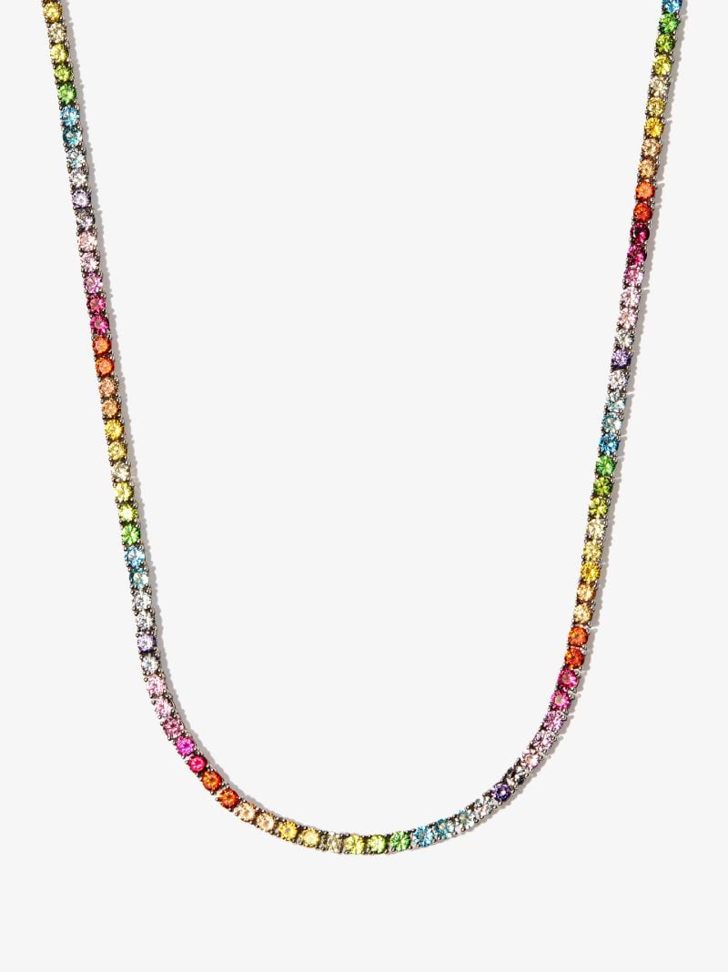 Silver Tone Rainbow Crystal Tennis Necklace