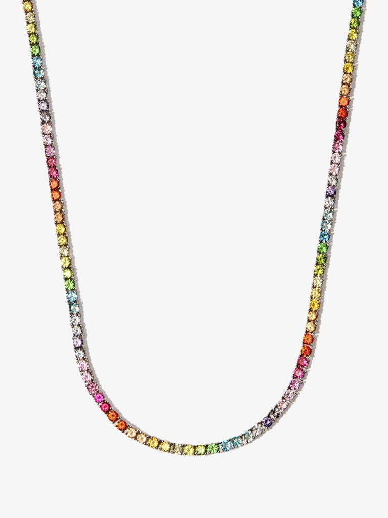 Silver Tone Rainbow Crystal Tennis Necklace