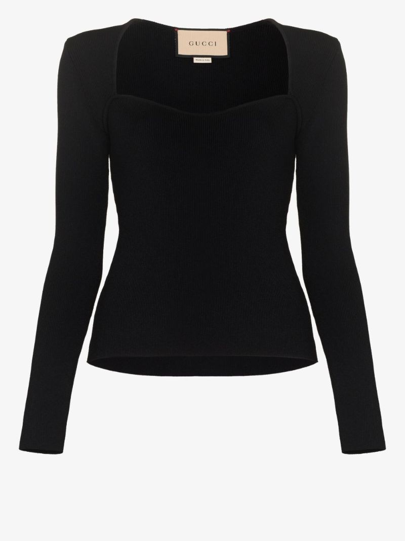 Sweetheart Neck Ribbed Knit Top