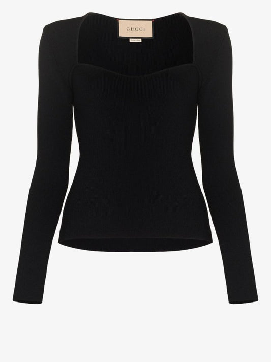Sweetheart Neck Ribbed Knit Top