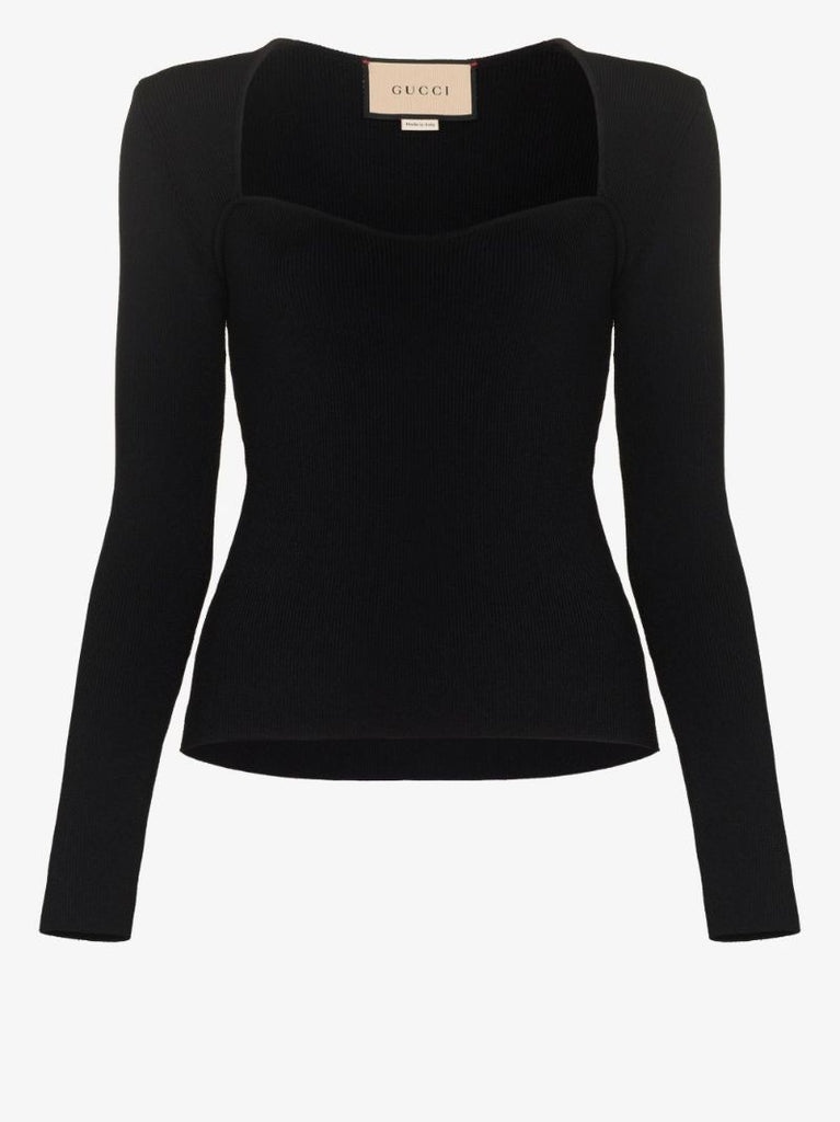 Sweetheart Neck Ribbed Knit Top