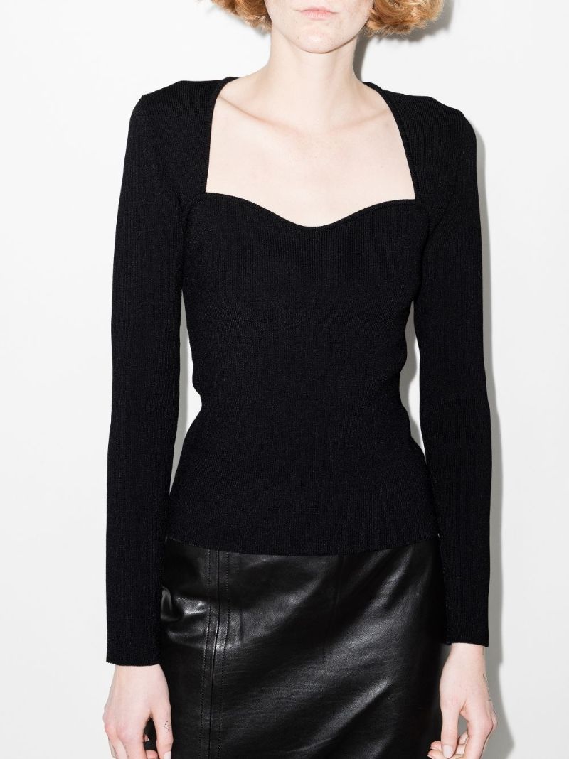 Sweetheart Neck Ribbed Knit Top