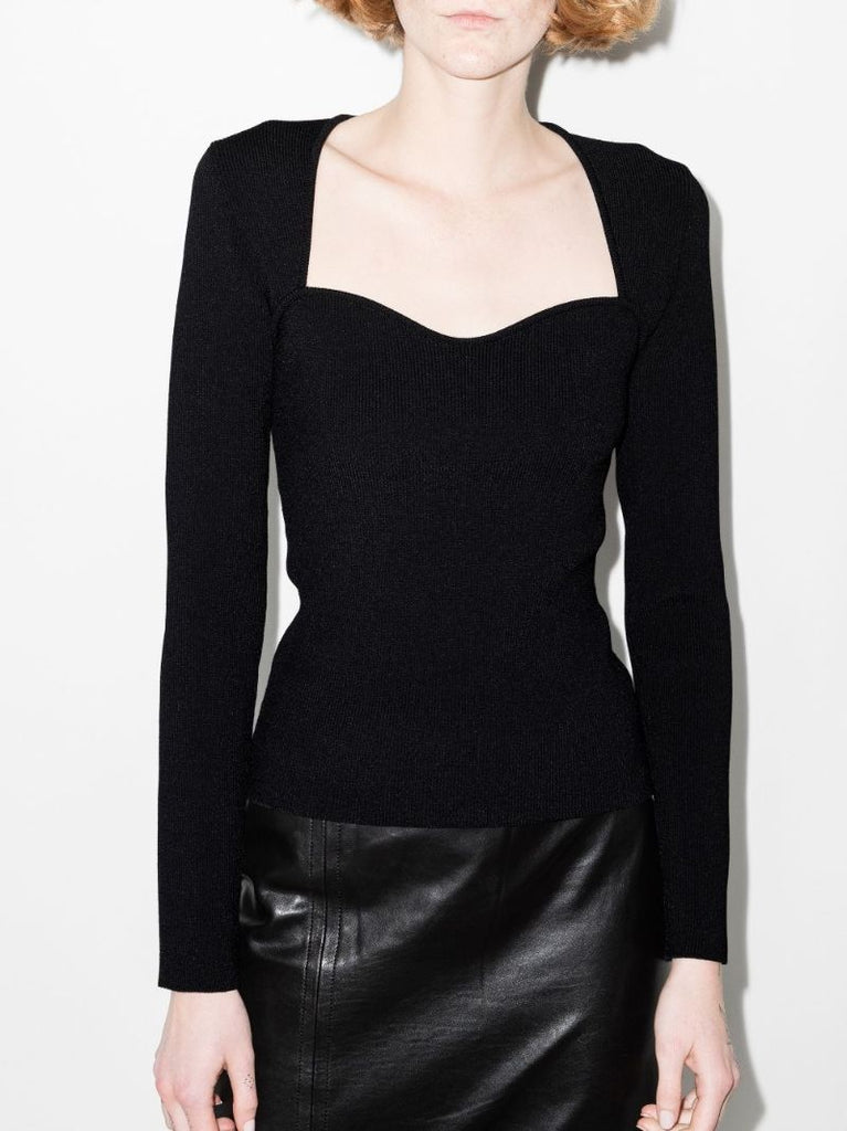 Sweetheart Neck Ribbed Knit Top