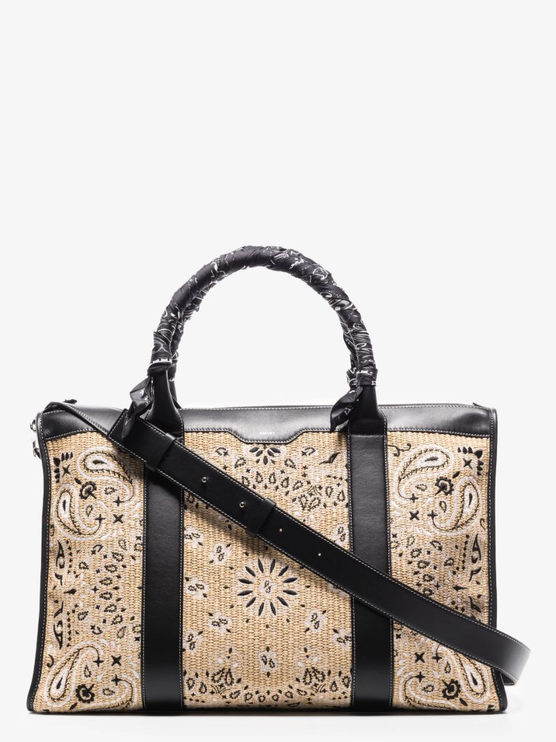 Neutral Raffia Bandana Print Weekend Bag