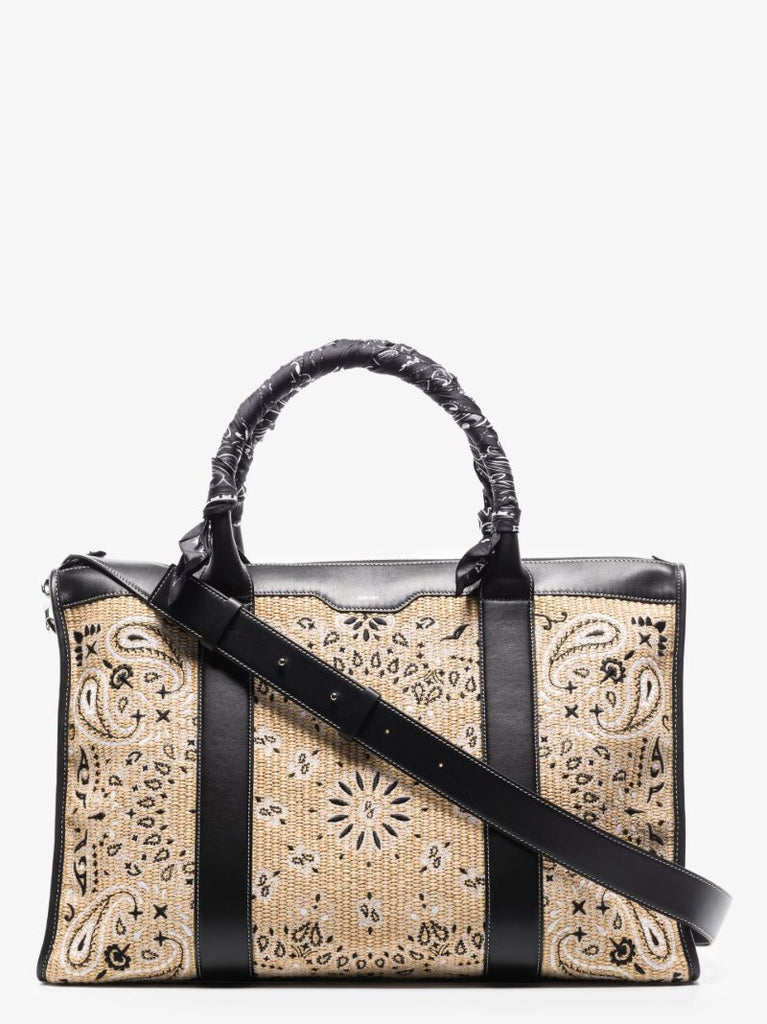Neutral Raffia Bandana Print Weekend Bag