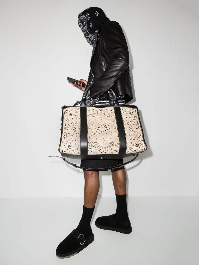 Neutral Raffia Bandana Print Weekend Bag